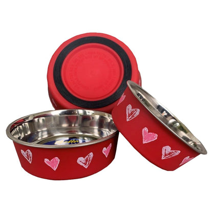 Loving Pets Designer Dog Bowl Hearts, Valentine Red, MD, Loving Pets