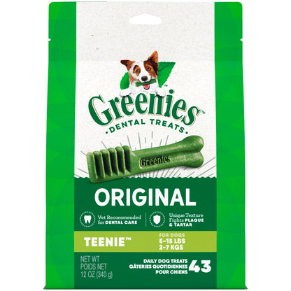 Greenies Dog Dental Treats Original, Teenie, 43 Count, 12 oz., Greenies