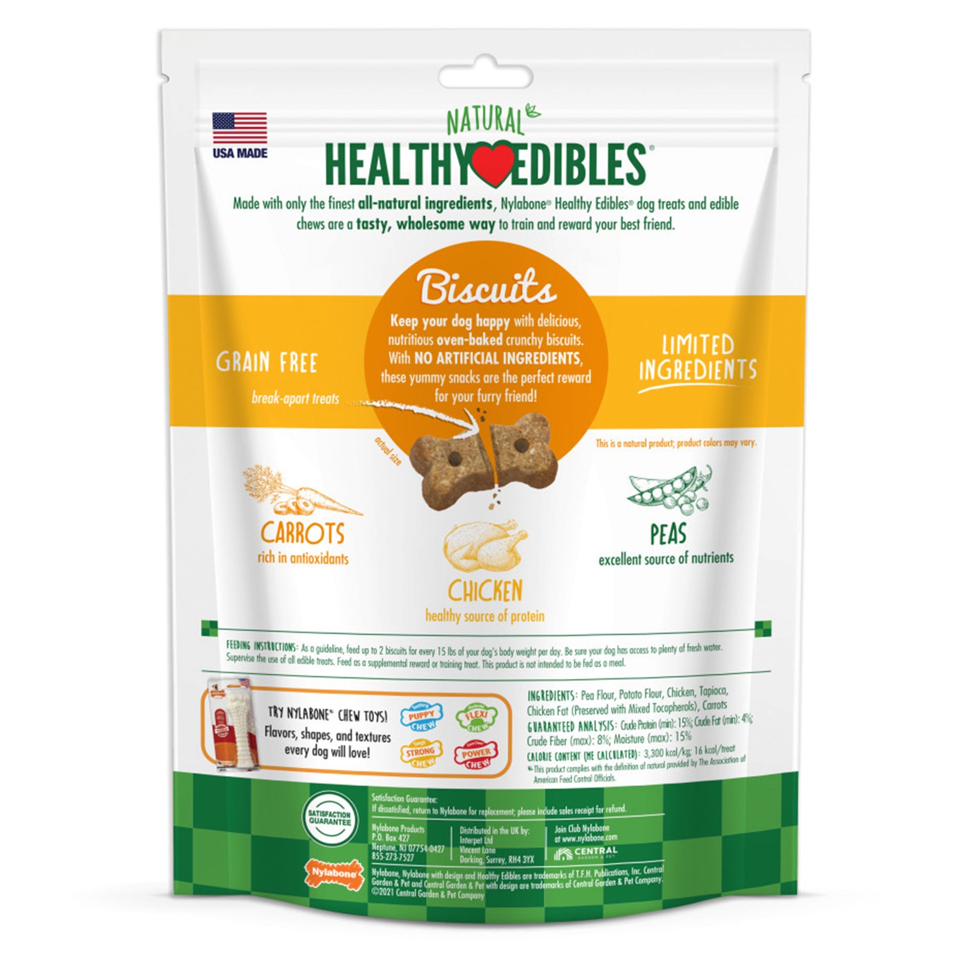 Nylabone Healthy Edibles Biscuits Grain Free Dog Treats Chicken & Veggie Flavor, 12-oz, Nylabone