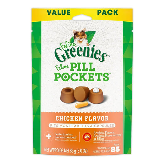 Greenies Feline Pill Pockets Cat Treats Chicken, 3 oz, 85 ct, Greenies