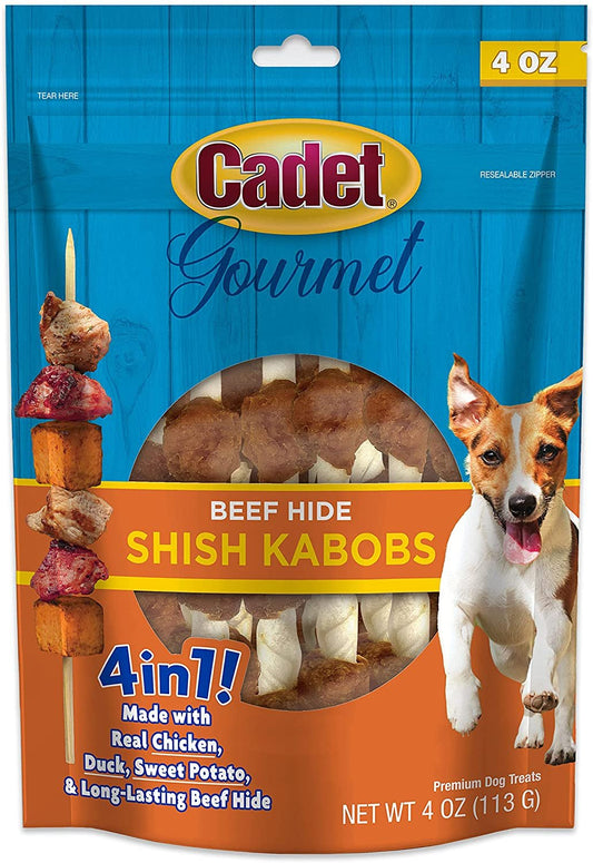 Cadet Gourmet Beef Hide Shish Kabob Dog Treats Beef Hide, 5 in , 4oz, Cadet