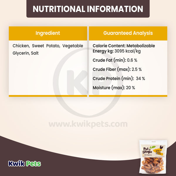 Information of Pet 'n Shape Chik 'n Sweet Potato Jerky Dog Treats 16-oz