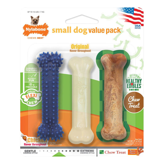 Nylabone Healthy Edibles and Flexi Chew Value Pack Variety, XS/Petite (3 ct), Nylabone
