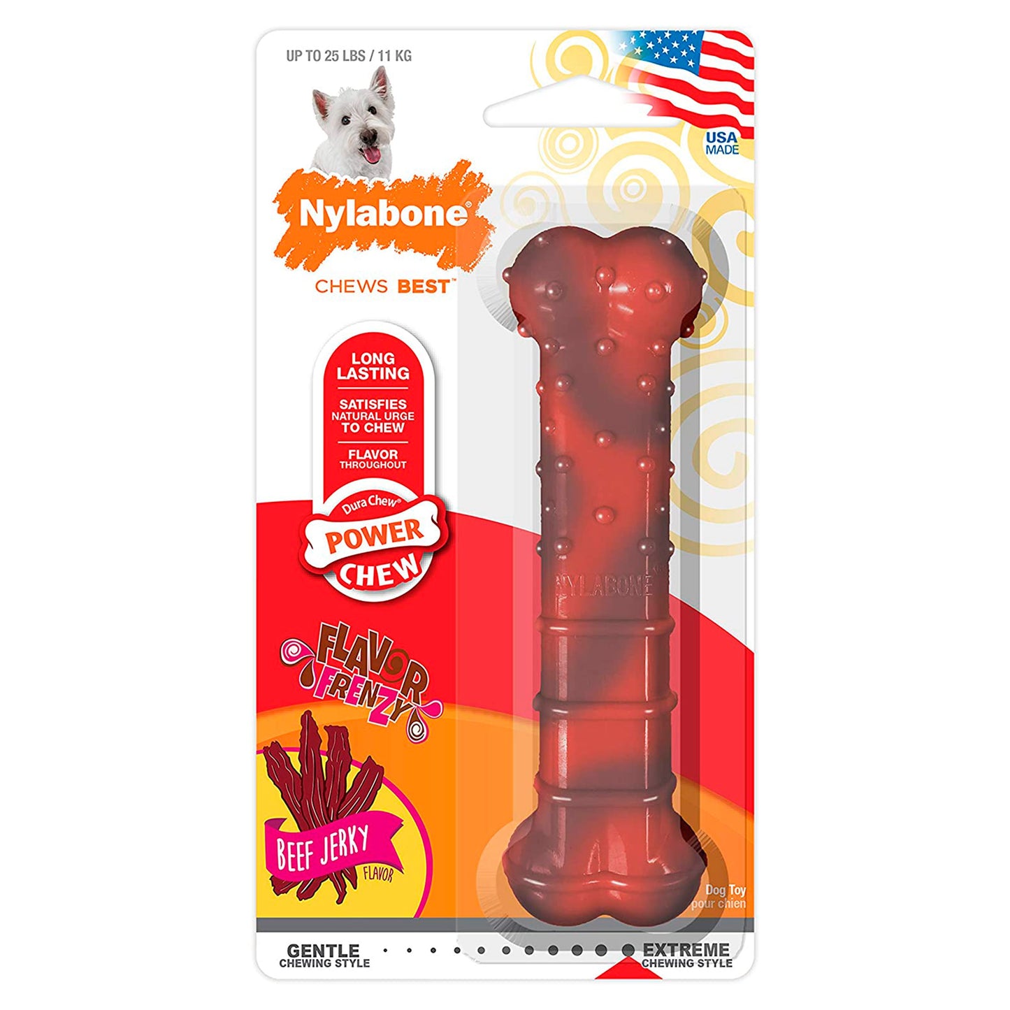 Nylabone Flavor Frenzy Power Chew Dog Toy Beef Jerky Flavor Small/Regular - Up To 25 lb, Nylabone