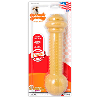 Nylabone Barbell Power Chew Durable Dog Toy Peanut Butter Flavor Large/Giant - Up To 50 lb, Nylabone