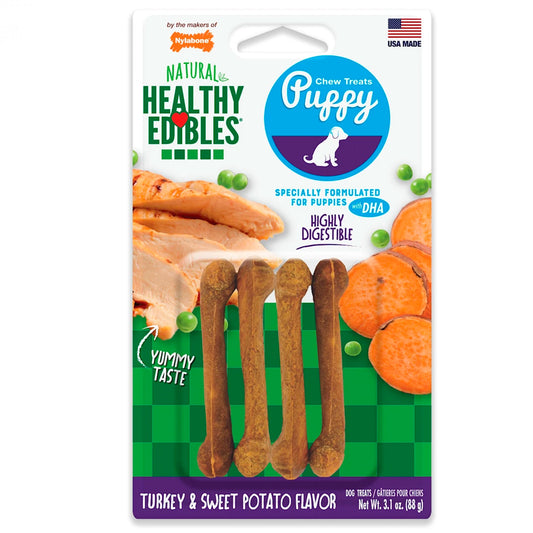 Nylabone Healthy Edibles Puppy Chew Treats Turkey & Sweet Potato, /XS/Petite (4 ct), Nylabone