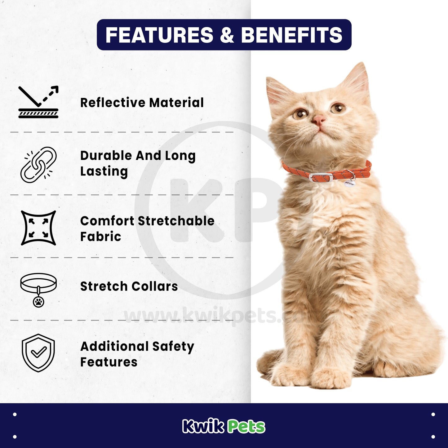 Elasta Cat Reflective Safety Stretch Collar with Reflective Charm Orange, 3/8 In X 10 in, Elasta Cat