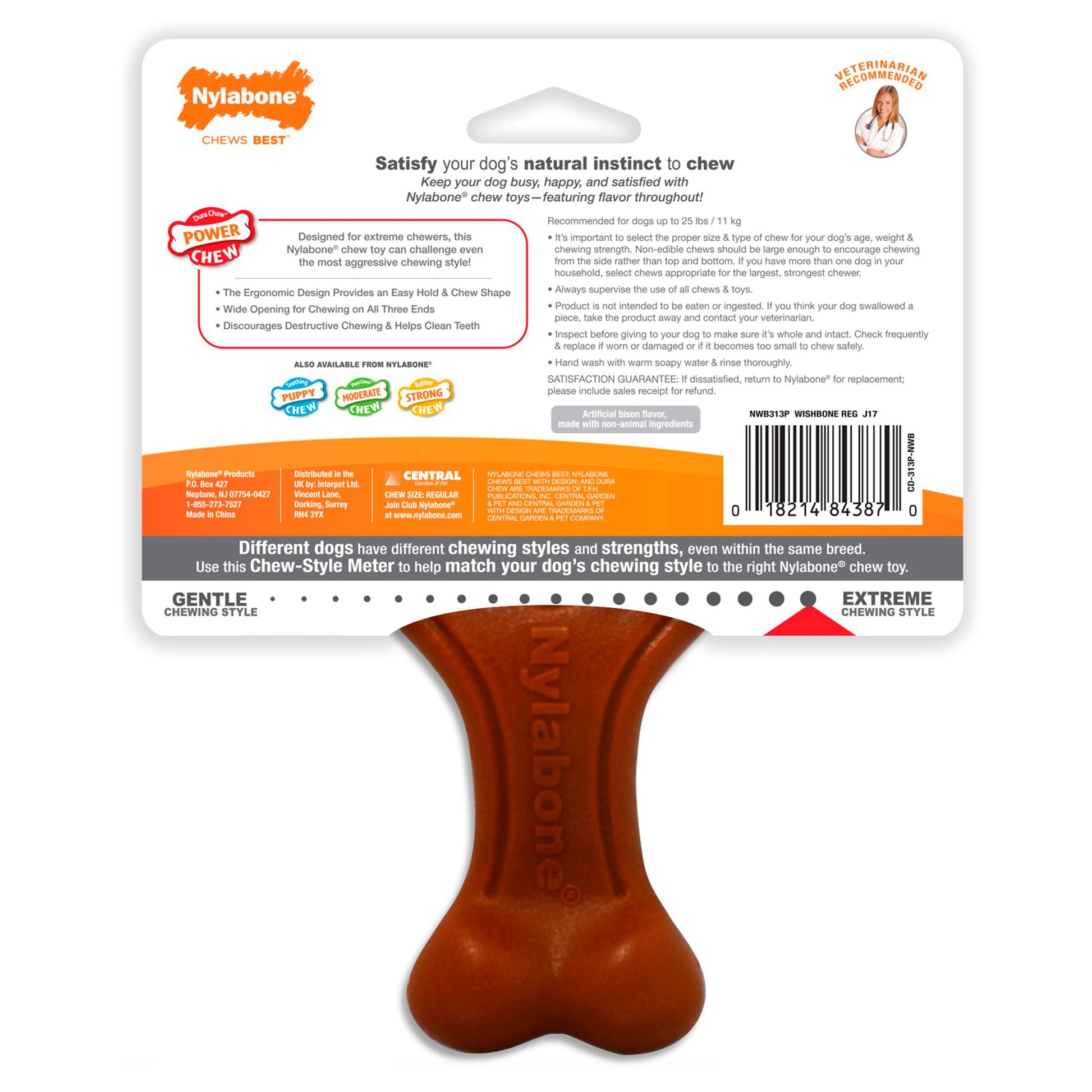 Nylabone Ergonomic Hold & Chew Wishbone Power Chew Durable Dog Toy Bison Flavor Small/Regular - Up To 25 lb, Nylabone