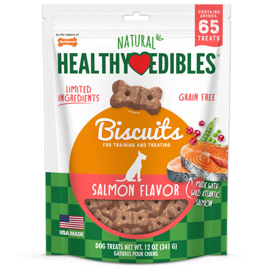 Nylabone Healthy Edibles Biscuits Grain Free Dog Treats Salmon Flavor - 65 Count , 12-oz, Nylabone