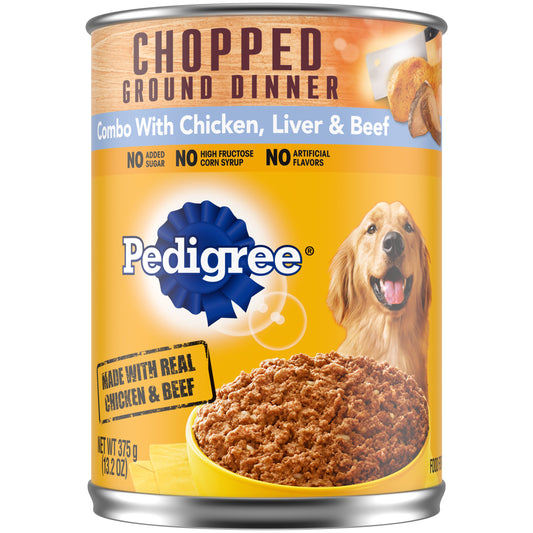 Pedigree Chopped Ground Dinner Chicken, Beef & Liver Canned Dog Food 13.2 oz, Pedigree