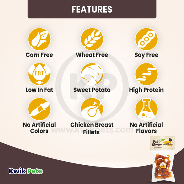 Features of Pet 'n Shape Chik 'n Sweet Potato Jerky Dog Treats 4-oz