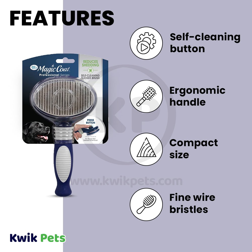 Features of Four Paws Magic Coat Self-Cleaning Slicker Brush One Size