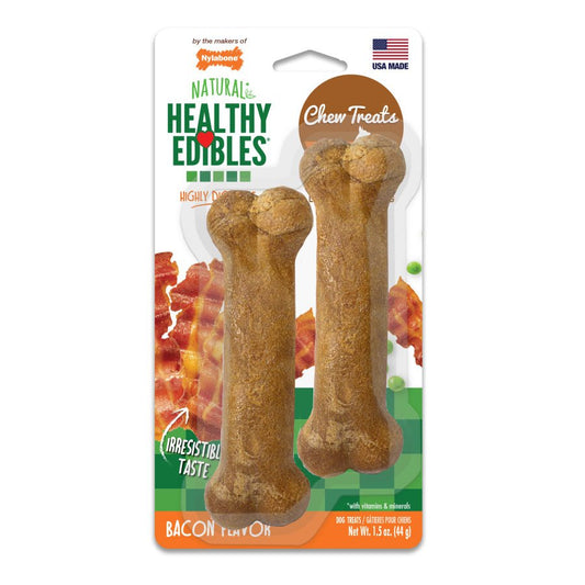 Nylabone Healthy Edibles Bacon Flavor Chew Treats, 2 counts dogs up to 15 lb
