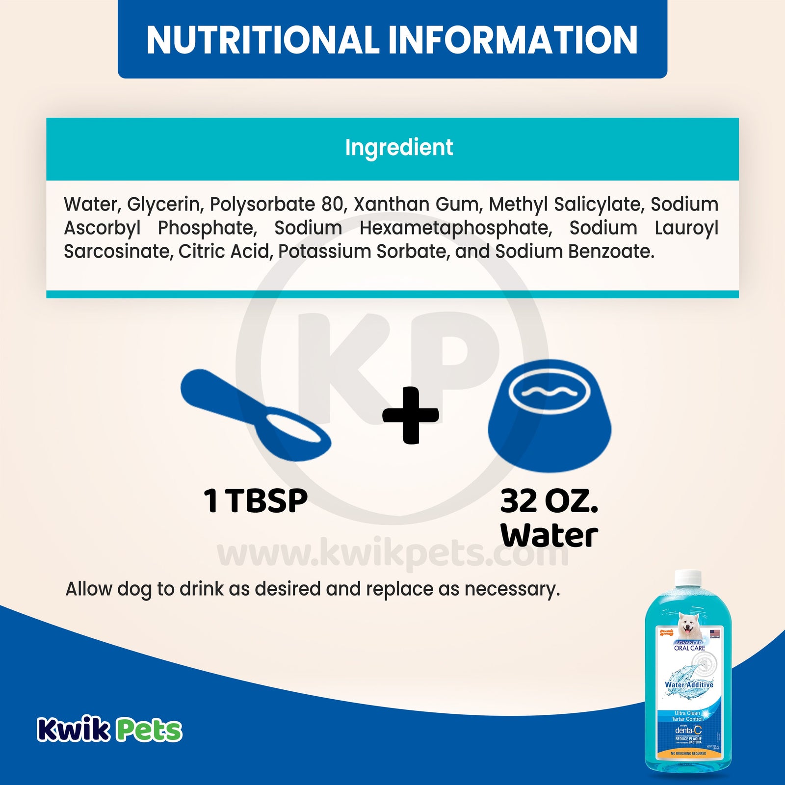 Nutritional Information of Nylabone Advanced Oral Care Water Additive for Dogs Original