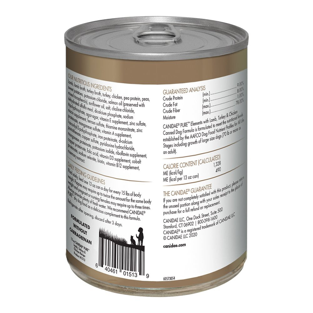 CANIDAE PURE Grain-Free Wet Dog Food Elements Formula w/Lamb, Turkey & Chicken, 13 oz, CANIDAE