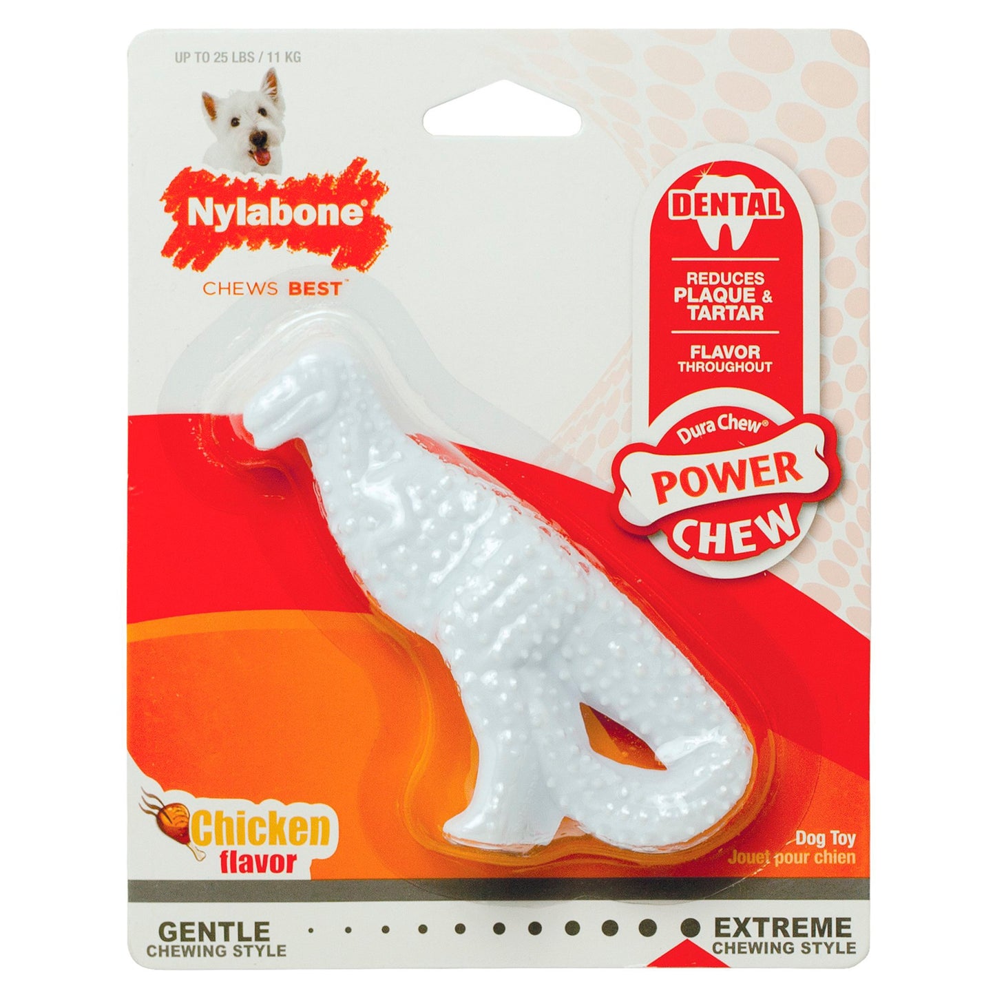 Nylabone Dental Dinosaur Power Chew Durable Dog Toy Chicken Flavor Small/Regular - Up To 25 lb, Nylabone