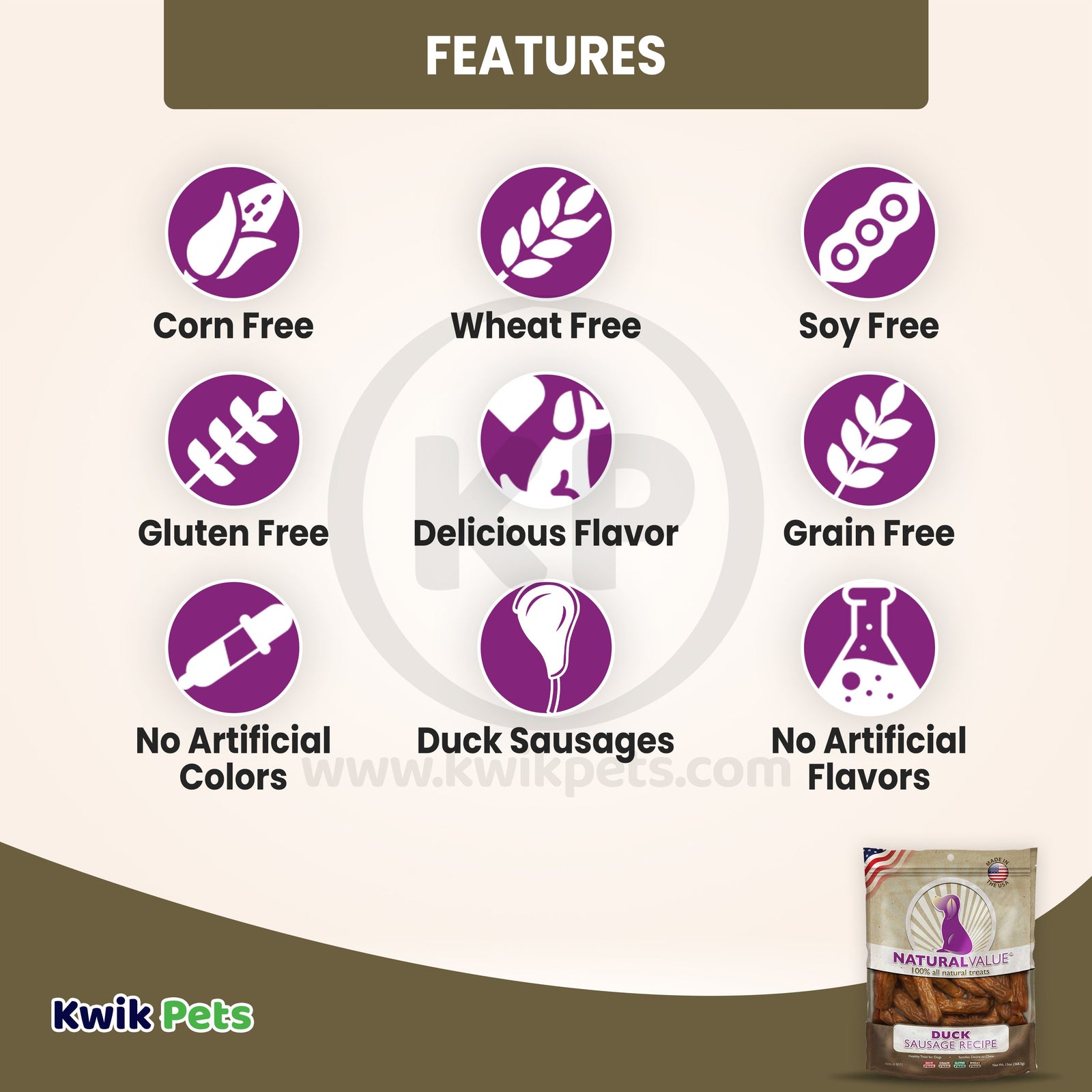Features of Loving Pets Natural Value Duck Sausages Dog Treat 13-oz