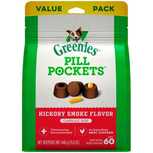 Greenies Pill Pockets Dog Treats Hickory Smoke Capsule 60 ct, 15.8-oz, Greenies
