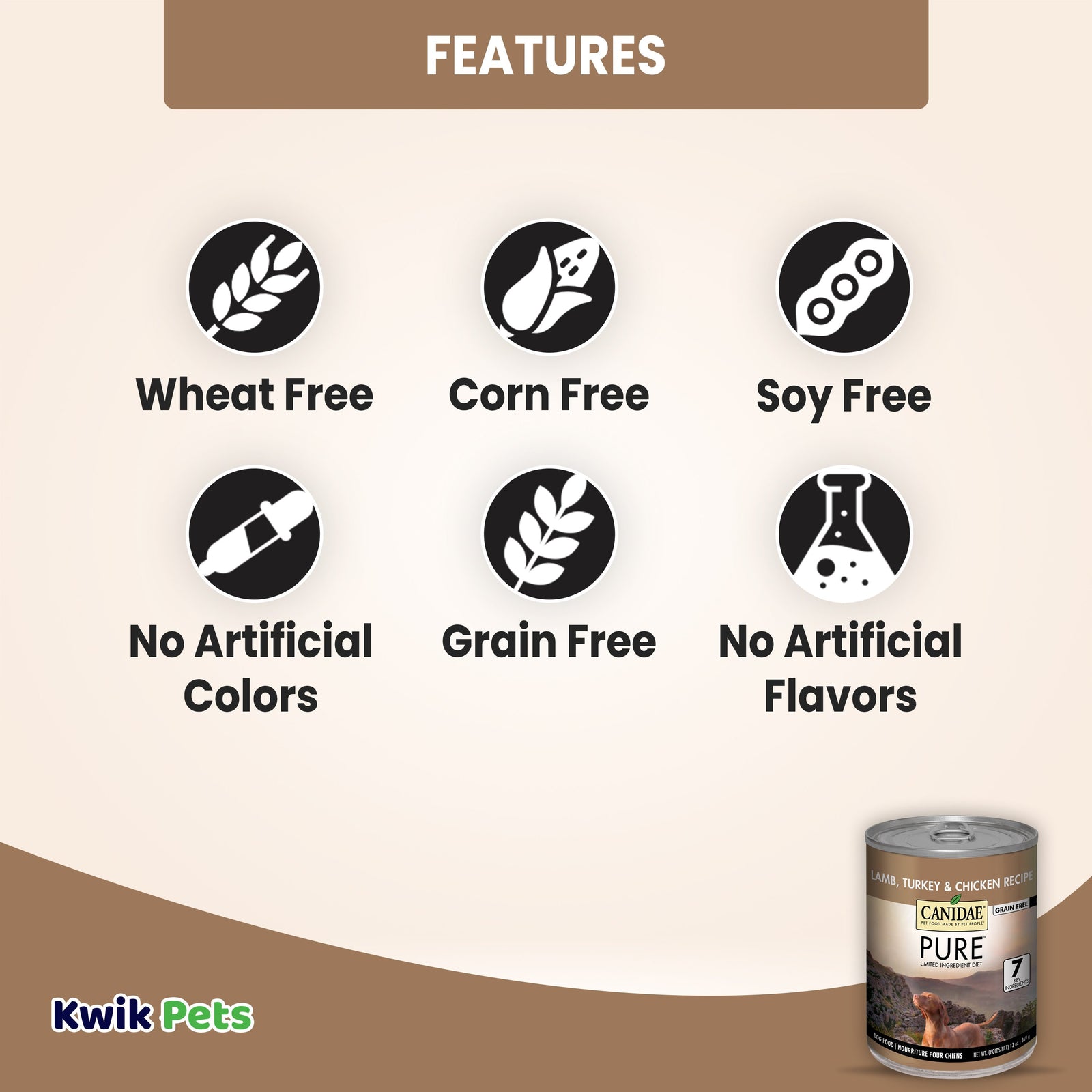 CANIDAE PURE Grain-Free Wet Dog Food Elements Formula w/Lamb, Turkey & Chicken, 13 oz, CANIDAE