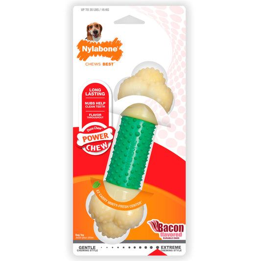 Nylabone Double Action Power Chew Durable Dog Toy Bacon Flavor Medium/Wolf - Up To 35 lb, Nylabone