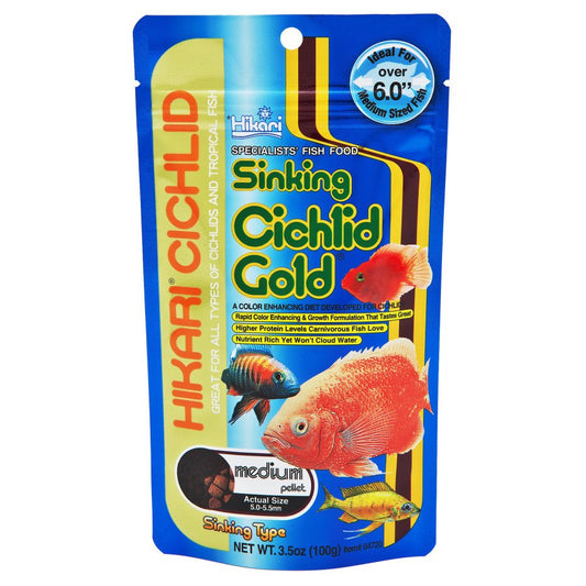Hikari USA Cichlid Gold Sinking Pellets Fish Food, 3.5 oz, MD, Hikari