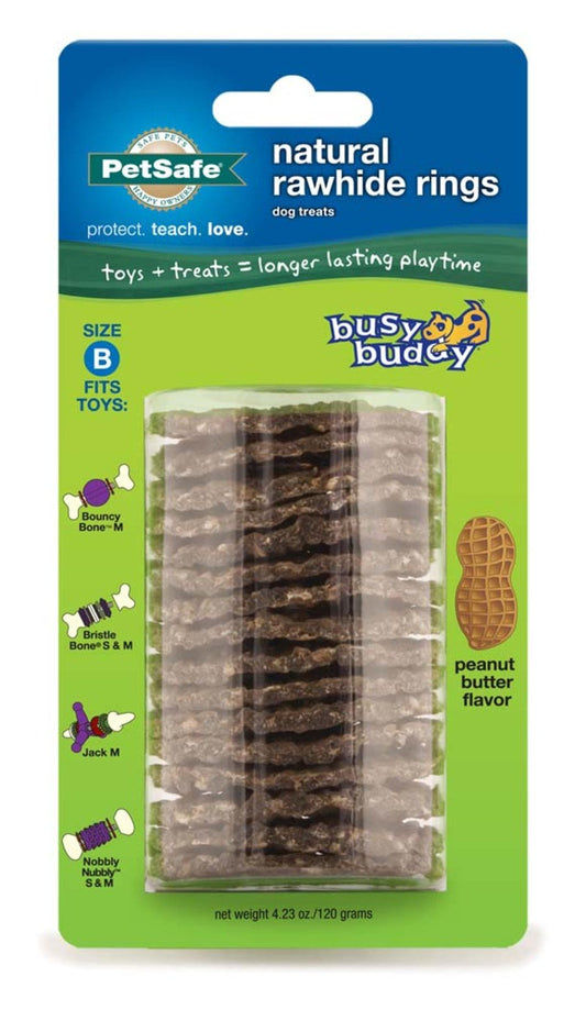 Busy Buddy Natural Rawhide Rings Peanut Butter, LG, Size C, Busy Buddy