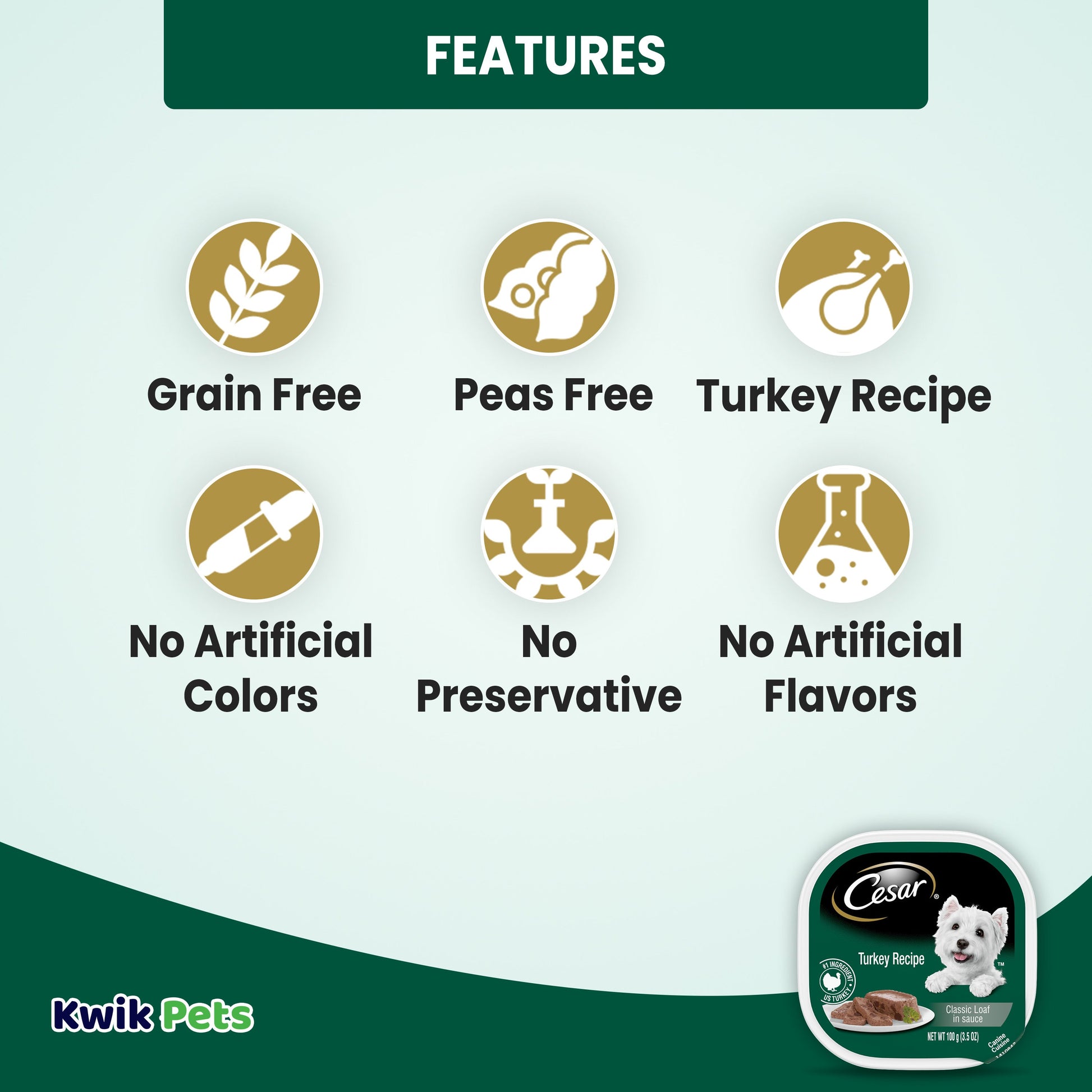 Cesar Classic Loaf in Sauce Adult Wet Dog Food Turkey, 3.5 oz, Cesar