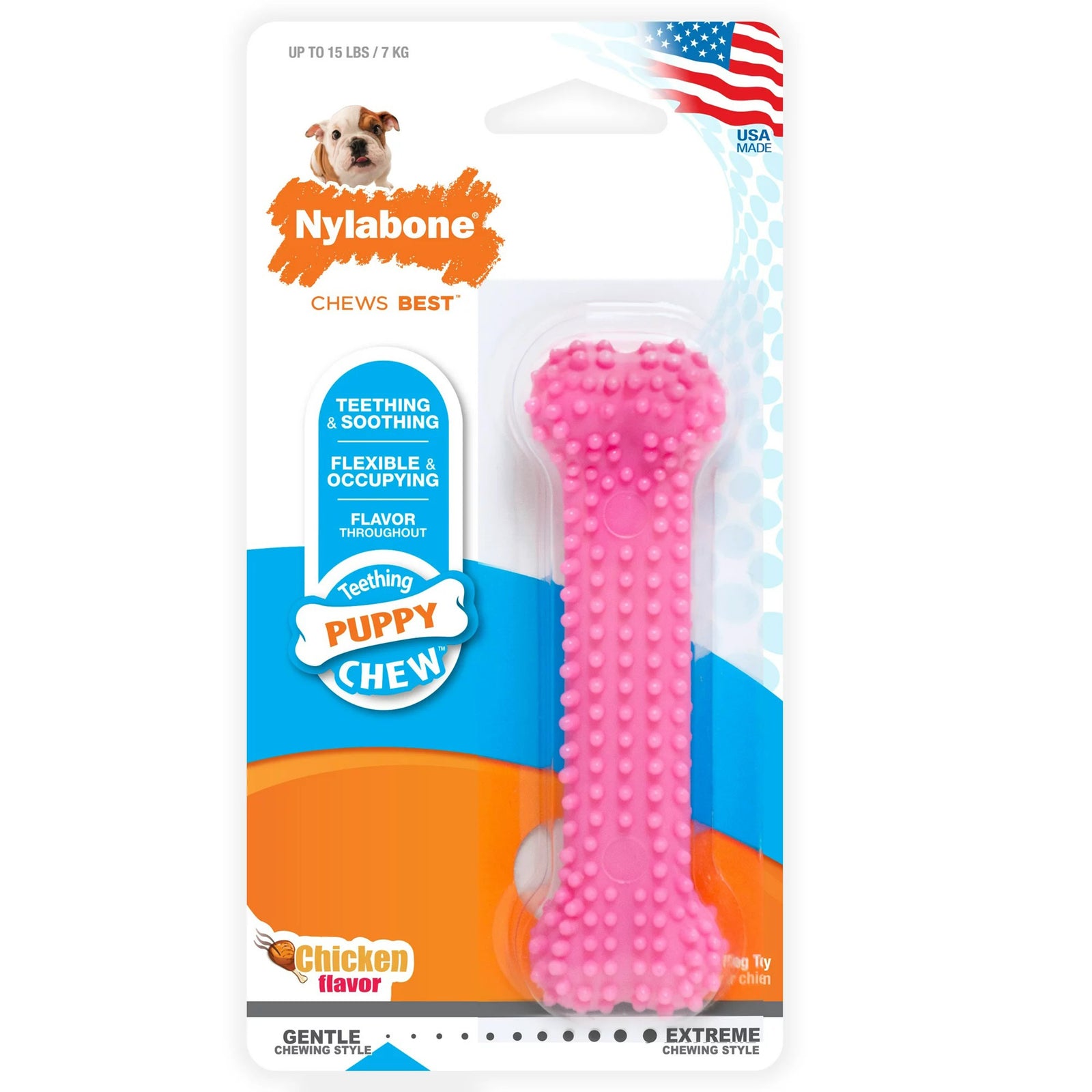 Nylabone Puppy Chew Teething Soft Bone Chicken Petite Pink, Nylabone