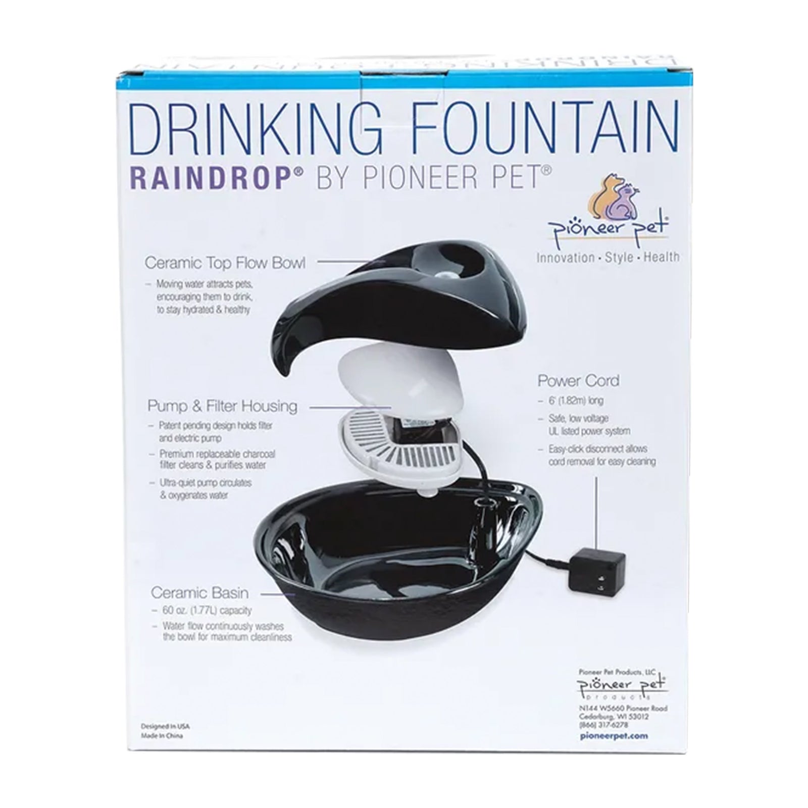 Details of Pioneer Pet Raindrop Stainless Steel Drinking Fountain 60-oz