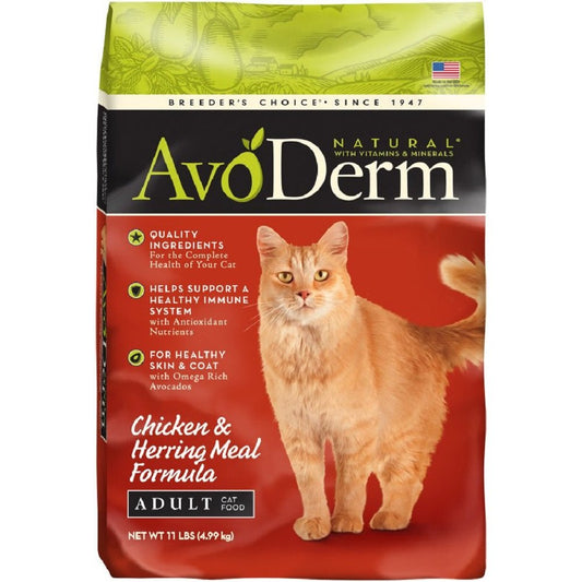 AvoDerm Natural Chicken & Herring Meal Formula - Adult Dry Cat Food 11 Lbs