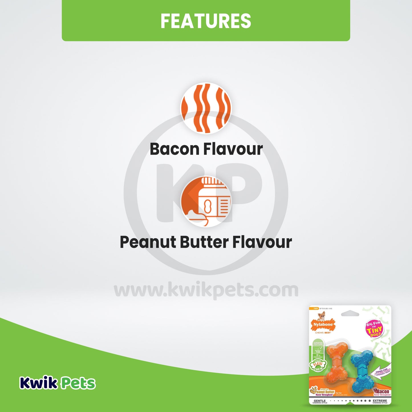 Nylabone Moderate Chew FlexiChew Bone Bacon & Peanut Butter Flavor XX-Small/Tiny - Up To 8 lb, Nylabone