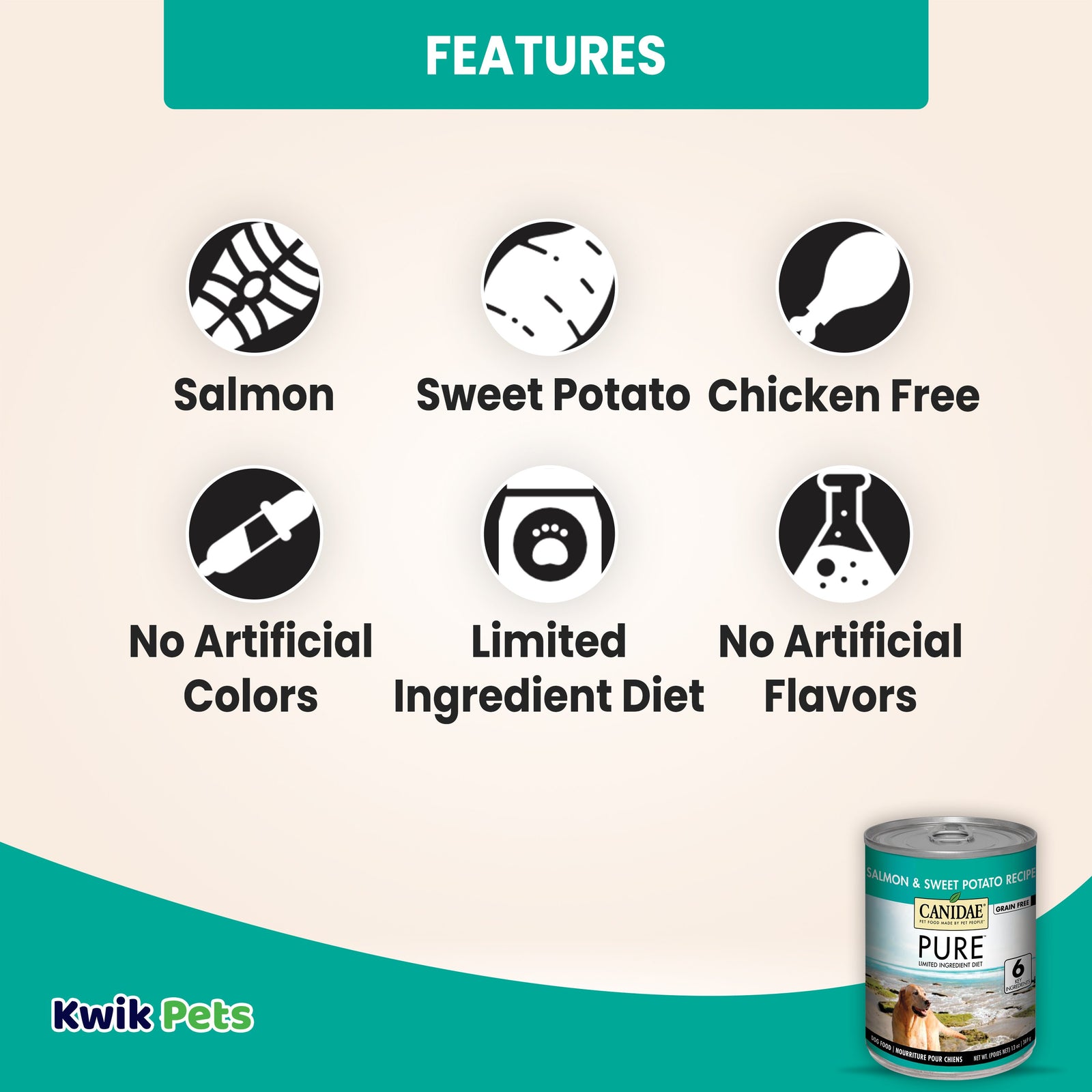 CANIDAE PURE Grain-Free Wet Dog Food Salmon & Sweet Potato, 13 oz, CANIDAE