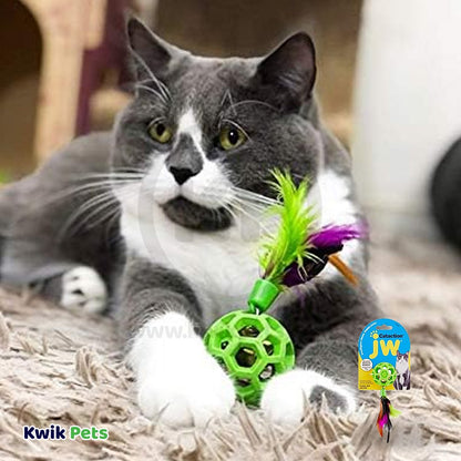 JW Pet Cataction Feather Ball with Bell Cat Toy Green One Size, JW Pet