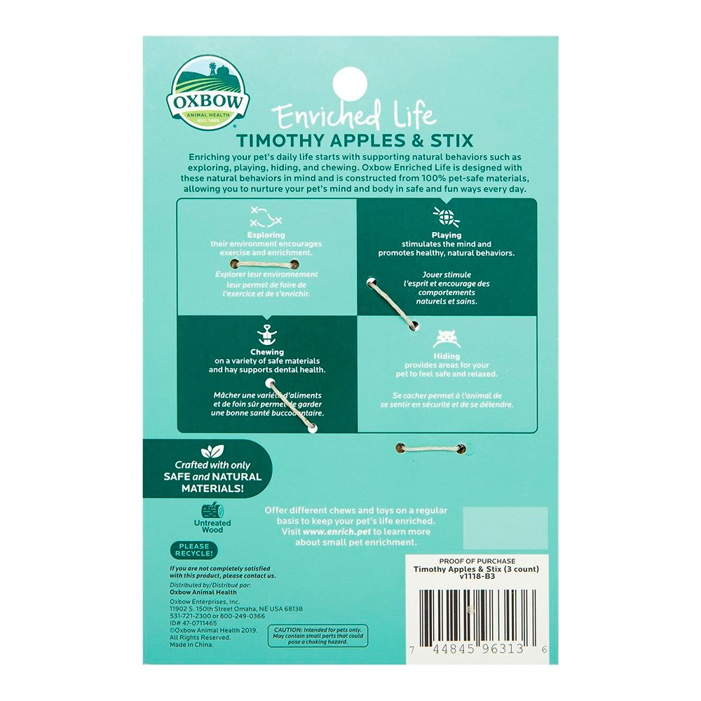 Oxbow Animal Health Enriched Life Timothy Apples & Stix Small Animal Toy One Size, Oxbow