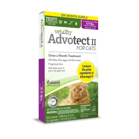 Vetality Advotect II Cat Flea Treatment Cats 5-9 lb, 6 Doses, Vetality