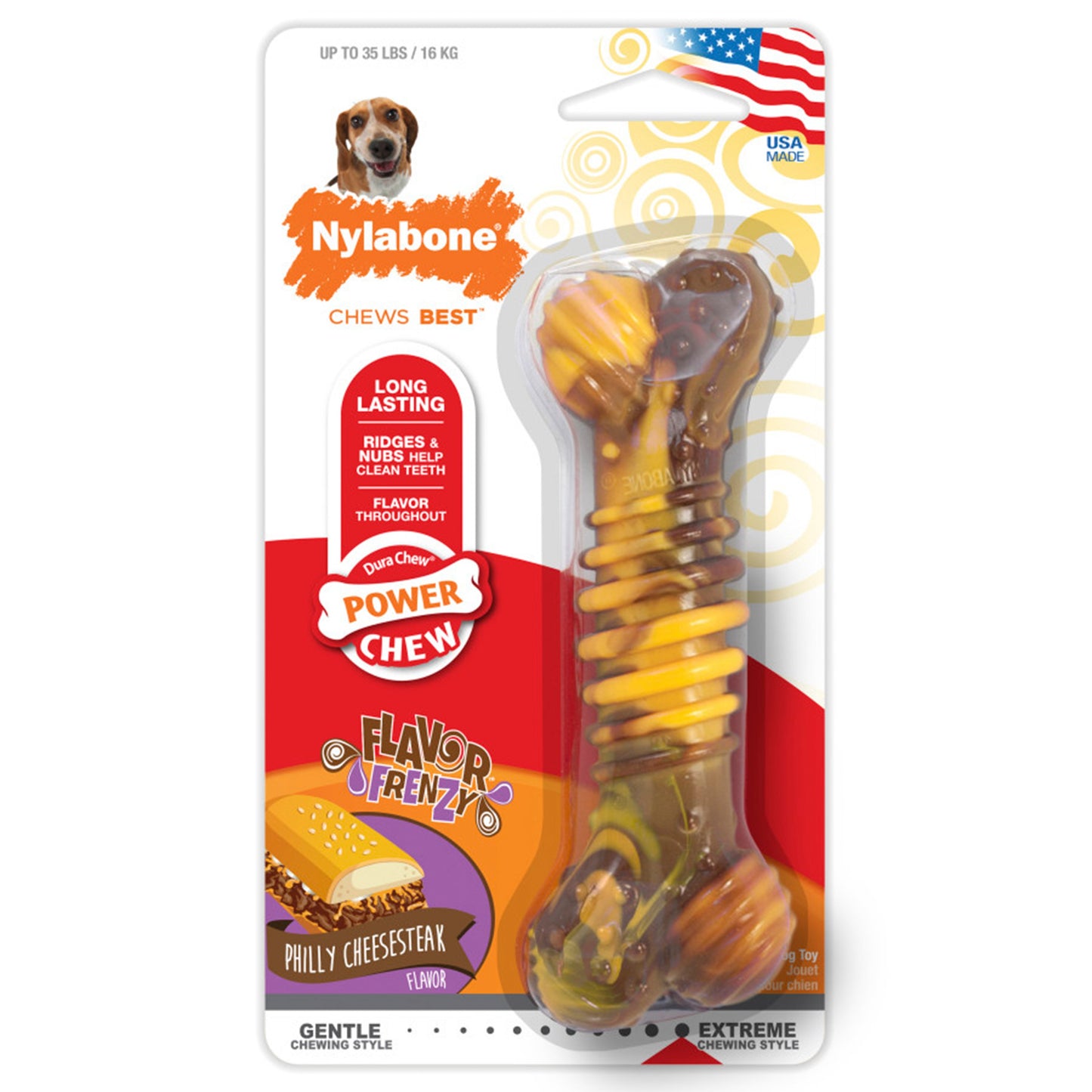 Nylabone Flavor Frenzy Power Chew Dog Toy Philly Cheesesteak Flavor Medium/Wolf - Up To 35 lb, Nylabone