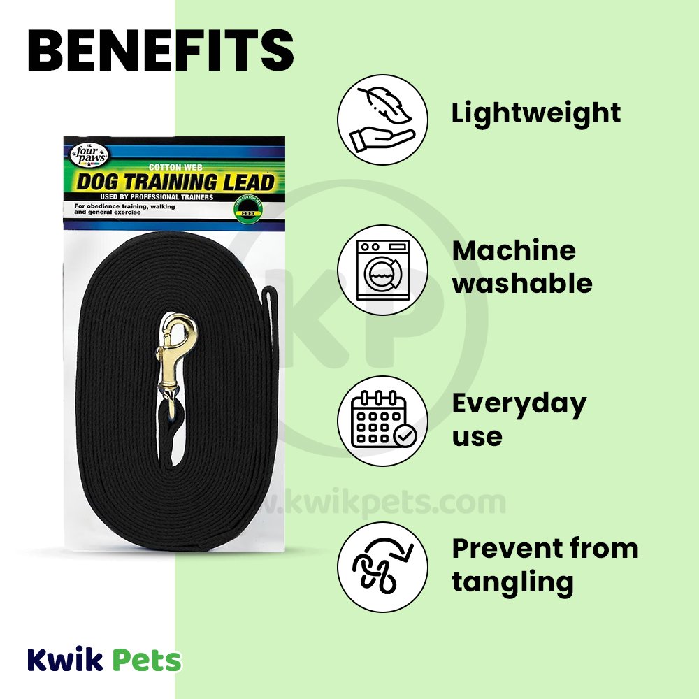 Benefits of Four Paws Cotton Web Dog Training Lead Black 10-ft