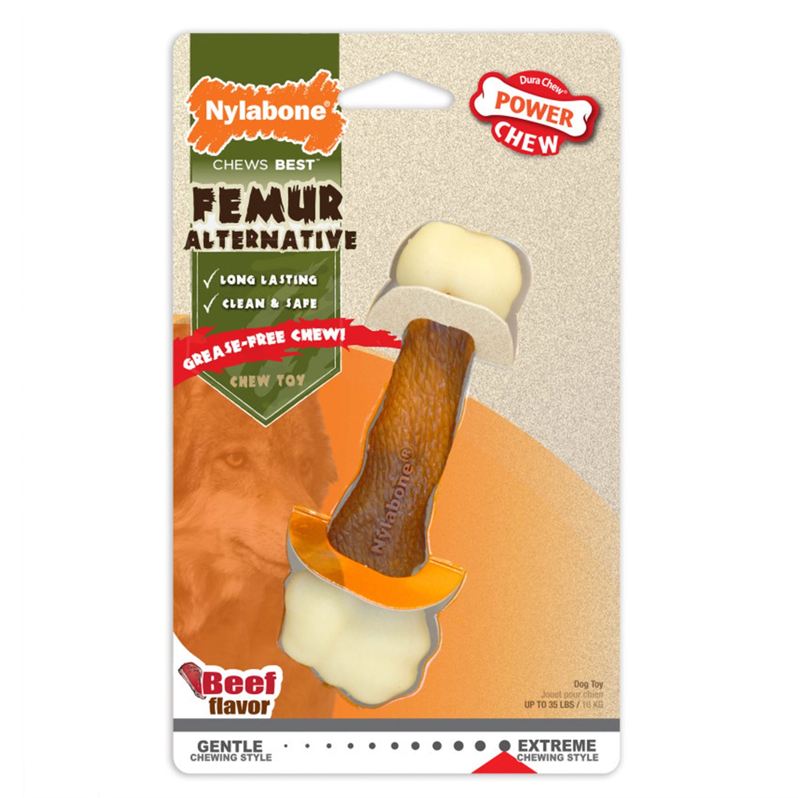 Nylabone Femur Bone Rawhide Alternative Beef Flavor Medium/Wolf - Up To 35 lb - 1