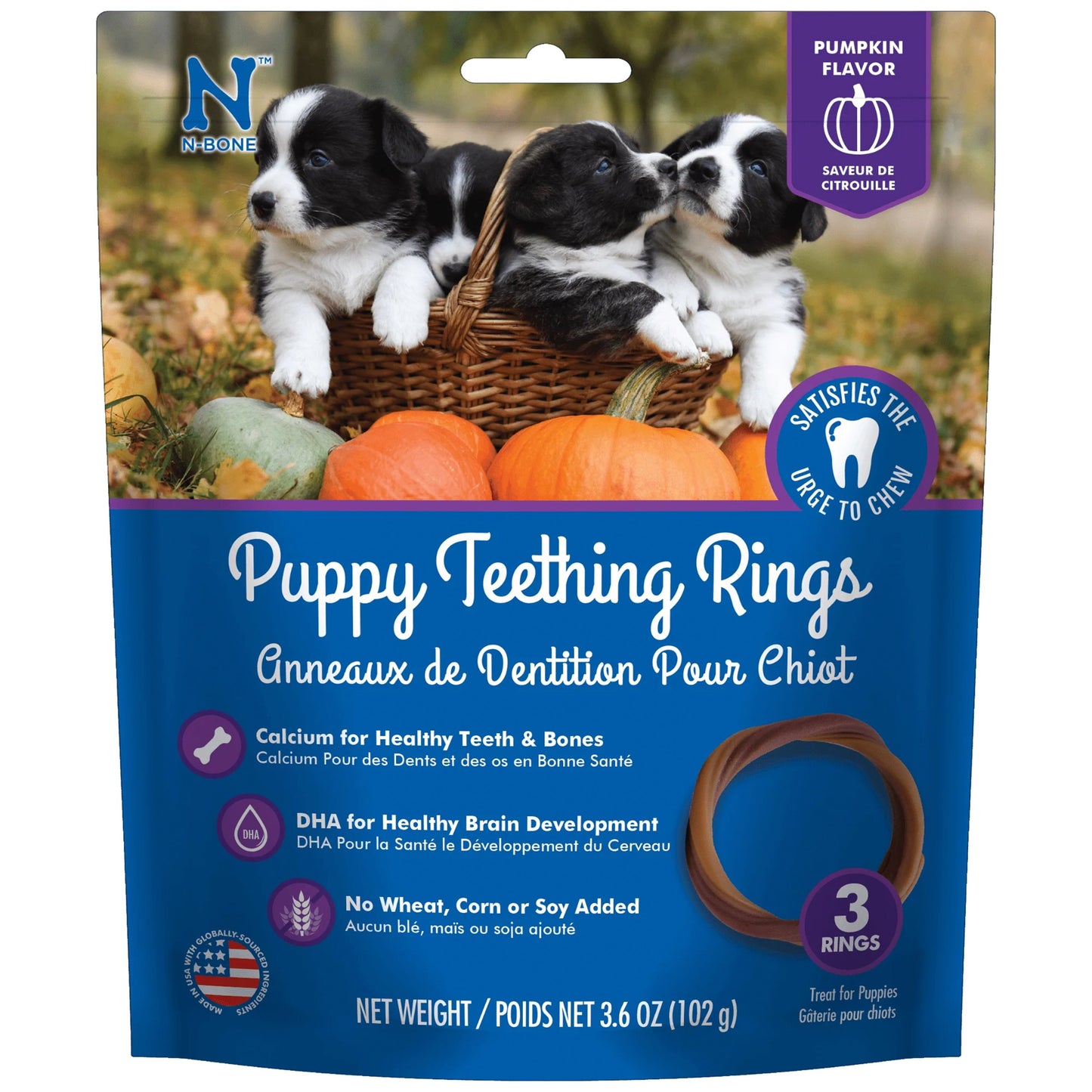 N-Bone Puppy Teething Rings Pumpkin, 3.6 oz, 3 pk, N-Bone