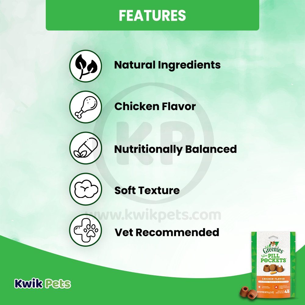 FELINE GREENIES PILL POCKETS Treats for Cats Chicken Flavor 1.6oz, Greenies