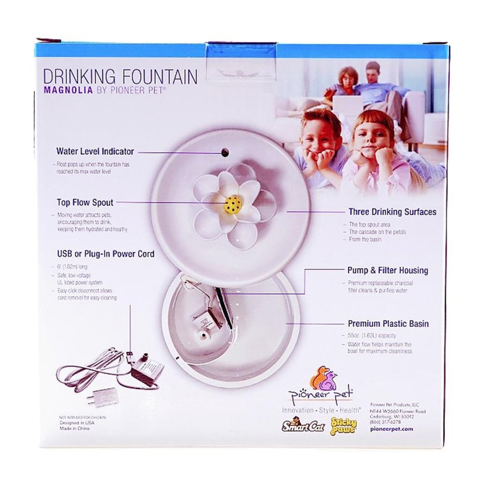 Pioneer Pet Magnolia Fountain-Plastic-White-55 oz, Pioneer Pet