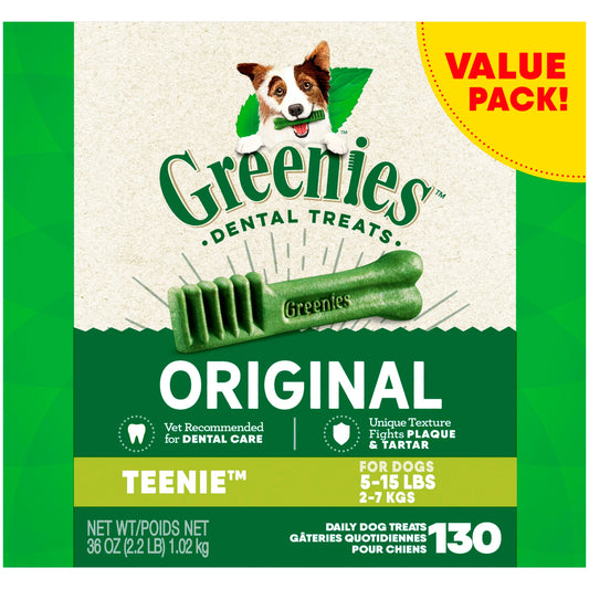 Greenies Original Dog Dental Treat 36 oz, 130 ct, Teenie, Greenies