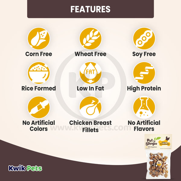Features of Pet 'n Shape Chik 'n Dumbbells Jerky Dog Treats 8-oz