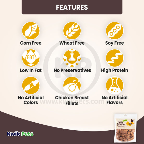 Features oif Pet 'n Shape Chik 'n Chips Jerky Dog Treats 16-oz