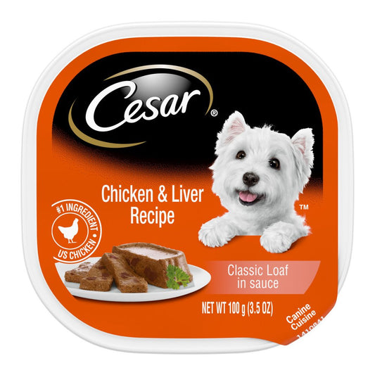 Cesar Classic Loaf in Sauce Adult Wet Dog Food Chicken & Liver, 3.5 oz, Cesar