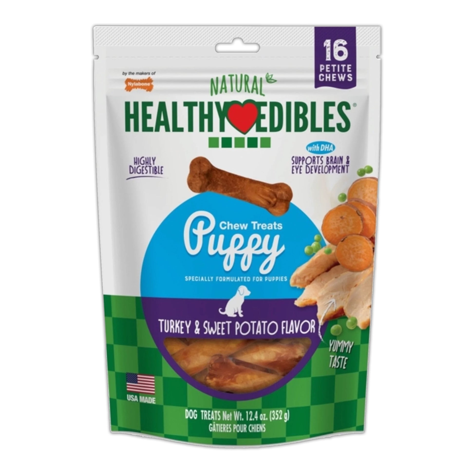 Nylabone Healthy Edibles Puppy Chew Treats Turkey & Sweet Potato, XS/Petite (16 ct), Nylabone