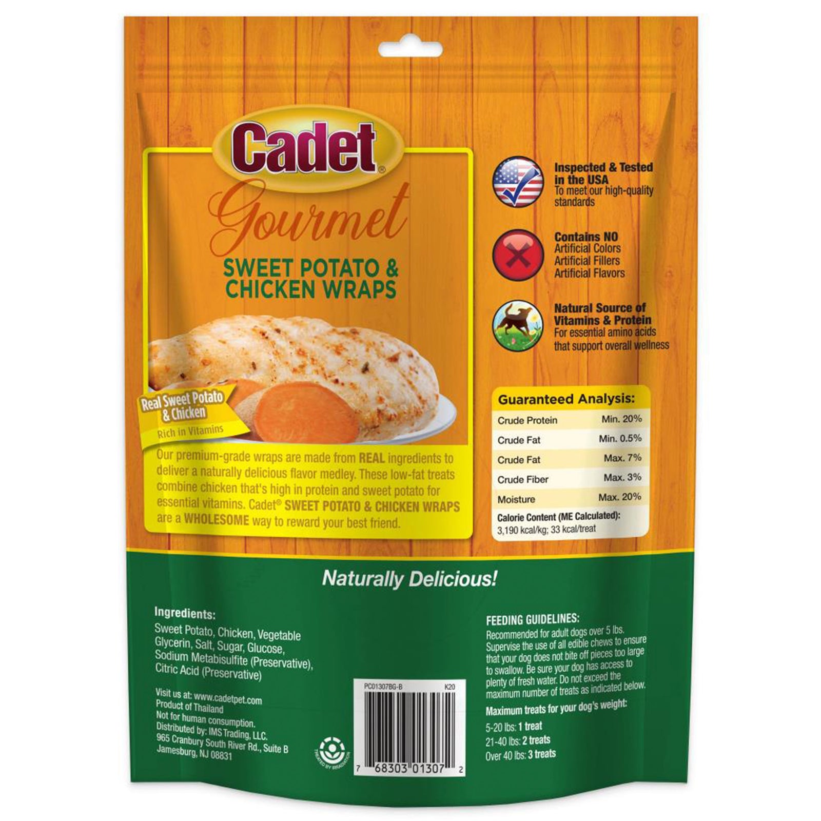 Back of Cadet Gourmet Chicken-Wrapped Sweet Potato Dog Treats 14-oz