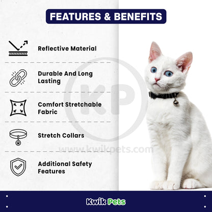 Elasta Cat Reflective Safety Stretch Collar with Reflective Charm Black 3/8 In X 10 in, Elasta Cat