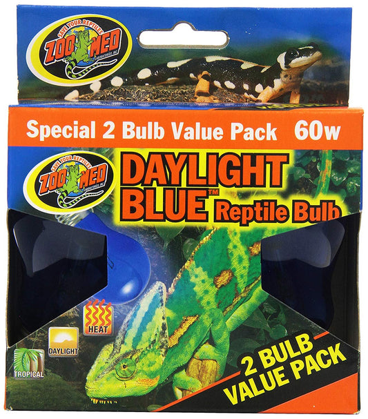 Zoo Med Daylight Blue Reptile Bulb 60 Watt 2 Pack - Kwik Pets