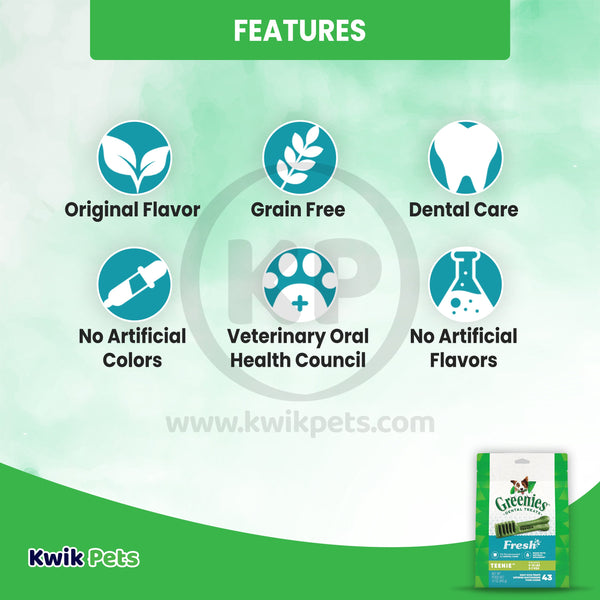 Greenies Dog Dental Treats Fresh, 27 oz, 43 ct, Teenie, Greenies